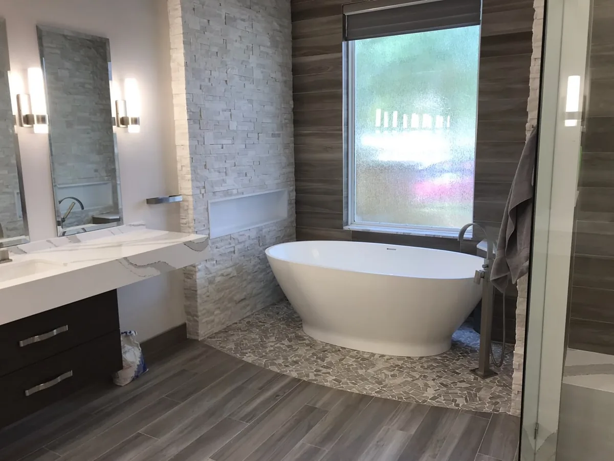 Spa master bathroom remodel with freestanding tub
